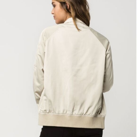 UO Members Only Cream Satin Bomber Jacket - Picture 3 of 4